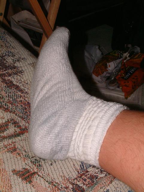 My foot in a really comfortable pair of socks
